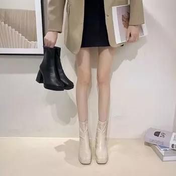 Short boots women s 2025 new spring and autumn single boots Martin boots round head heightening waterproof table bare boots thick high heel boots wome 35