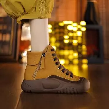 Short boots women s Martin boots 2025 autumn and winter new versatile casual high-top shoes leather comfortable flat platform women s shoes 35 зелёный