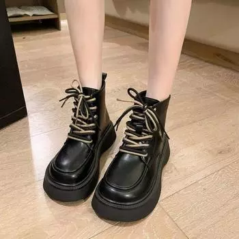 Short boots women s spring and autumn new soft leather retro single boots casual platform women s boots Martin boots 35