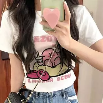 Короткий укороченный маленький топ, женская летняя дизайнерская милая футболка с коротким рукавом M