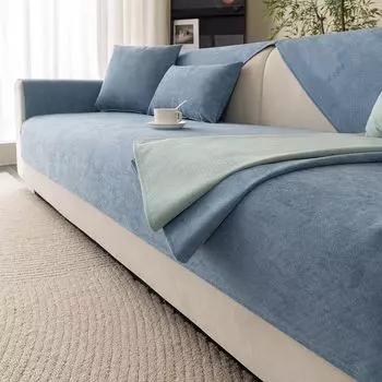 Short Plush Waterproof Sofa Cushion Urine Insulation All Year Round Scandinavian Pure Color Universal for Summer Simple Cloth Modern Cover Non Slip Waterproof Sink-Blue [70*50cm]]