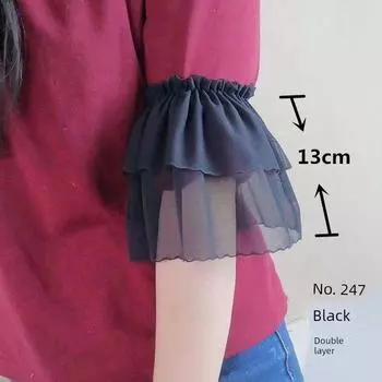 Short Sleeve Cut Out Breathable Lace Arm Sleeves Red Covering Big Arm Meat Female Sun Protection Oversleeve Decoration Oversleeves No. 247 black double-layer pair S