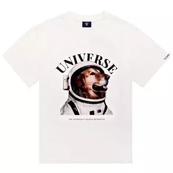 Short Sleeve Unisex White THE ASTRONAUT GOLDEN RETRIEVER Unisex Korean Fashion Brand Logo Dog Dog Pattern Golden Retriever Retriever WHITE [Vim] Men s