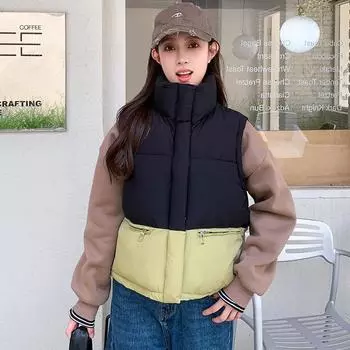 Short sleeveless vest women s autumn and winter new Korean version color matching vest outer vest jacket Internet celebrity new M