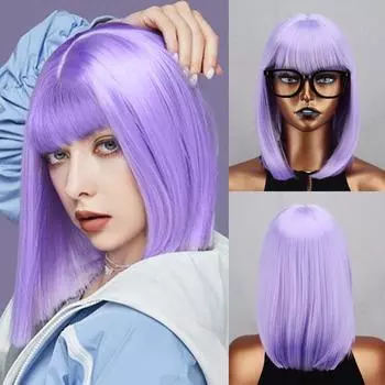 Short Straight Wig Synthetic Wig With Bangs Fiber Shoulder Length Extensions Soft Natural Wig For Women Cosplay Daily Wear Wig 6-26