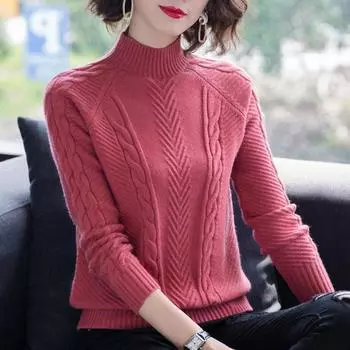 Short Thickened Half-high Collar Bottoming Cardigan S красный