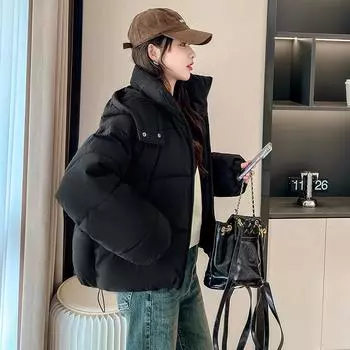 Short women s cotton clothes 2025 new winter hooded women s slim cotton clothes fashionable foreign and versatile bread jackets M