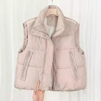 Короткий женский жилет из хлопка, осенне-зимняя новая верхняя одежда с воротником-стойкой, теплый жилет из хлопка без рукавов, жилет M чёрный