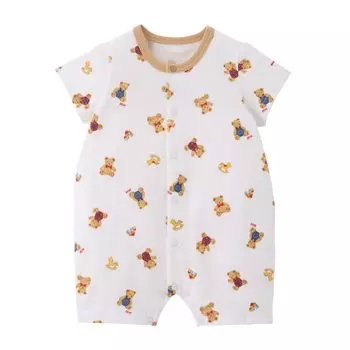 Shortall Short Allover Made in Baby Baby White [MIKI HOUSE] Комбинезоны, Рукава, Выкройка, Медведь, Япония, Мальчики, Девочки, Младенцы, Дети, Одежда, Детская белый
