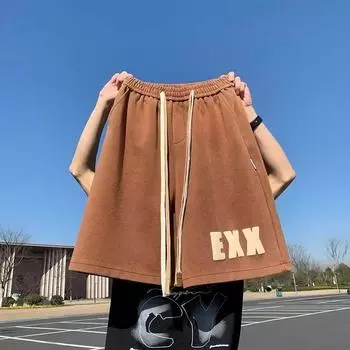 Shorts Men s Summer Loose Sports Five-point Pants Trendy Brand Retro Casual Pants M чёрный