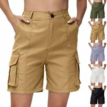 Шорты-бермуды для женщин, шорты-карго длиной до колена, 6 карманов, эластичная резинка на талии, длинные шорты для лета, повседневные L армия зеленый