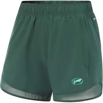 Шорты для бега Li Ning серии Color Block со средней талией, дышащие, универсальные, свободные, женские, темно-зеленые, AKSU340-4 S