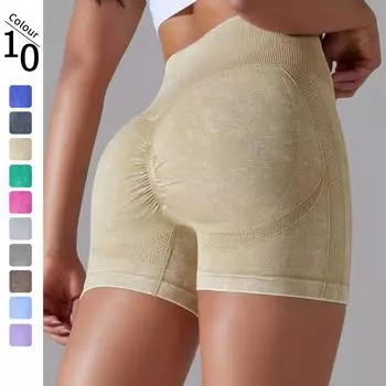 Шорты для йоги с подъемом бедер Nessaj, бесшовные спортивные шорты с высокой талией, женские шорты для бега с эффектом пуш-ап для фитнеса S сапфир синий