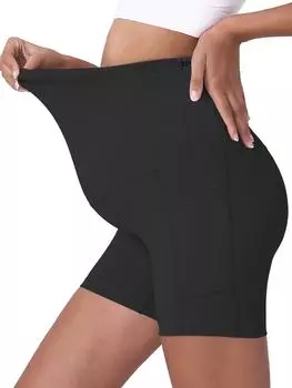 Шорты для йоги с высокой талией и контролем живота для беременных - дышащие летние шорты для тренировок для беременных женщин, эластичные и удобные S чёрный