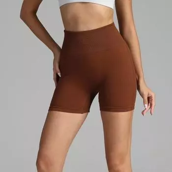 Шорты для йоги Slim Fit Высокая эластичность Контроль живота Бесшовные однотонные шорты с подъёмом ягодиц Мягкие шорты с высокой талией для бега Спортивные шорты для бега Женская одежда S синий