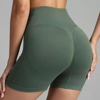 Шорты для йоги Slim Fit Высокая эластичность Контроль живота Бесшовные однотонные шорты с подъёмом ягодиц Мягкие шорты с высокой талией для бега Спортивные шорты для бега Женская одежда S синий