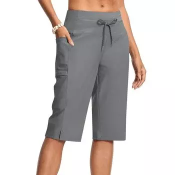 Шорты для женщин, повседневные, прямые, широкие, полуштаны, походные, отпускные, с карманами L чёрный