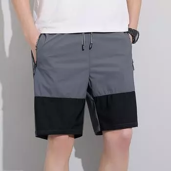 Шорты мужские Ice Silk быстросохнущие летние пэчворк тонкие спортивные повседневные облегающие свободные укороченные брюки 6XL чёрный