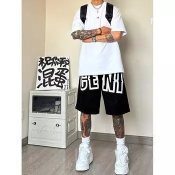 Шорты мужские летние новые повседневные универсальные свободные модные брендовые спортивные штаны для бега пляжные брюки с пятью точками M чёрный