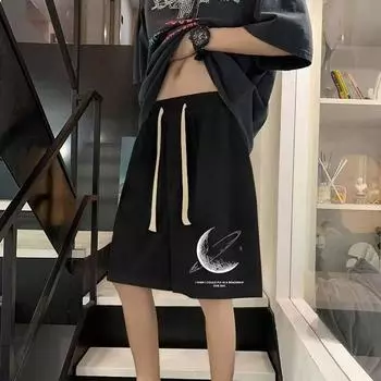 Шорты мужские летние тонкие американские баскетбольные брюки свободные брюки с пятью точками модные повседневные брюки M чёрный