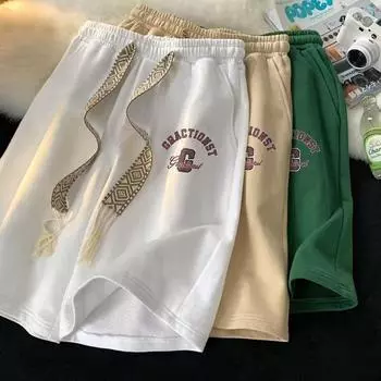 Шорты мужские летние тонкие с завязками на резинке на талии прямые повседневные спортивные брюки с пятью точками M чёрный