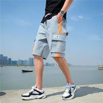 Шорты, мужские летние универсальные брюки с пятью точками на шнурке, свободные прямые комбинезоны, молодежные шорты M