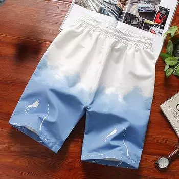 Шорты мужские трендовые свободные корейские повседневные брюки пляжные брюки в 5-точечных брюках тонкие градиентные цветные шорты M темно-синий