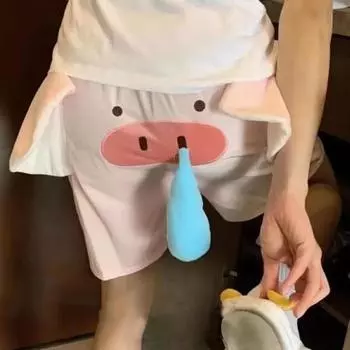 Шорты с изображением свиньи Yousheng и звуковым эффектом сопли, эластичный пояс, коралловый бархат, свободные домашние пижамные шорты, летние повседневные шорты для ночной сорочки M Little Pig