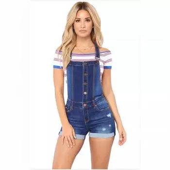 Шорты с рваными лямками и закатанными шортами S синий