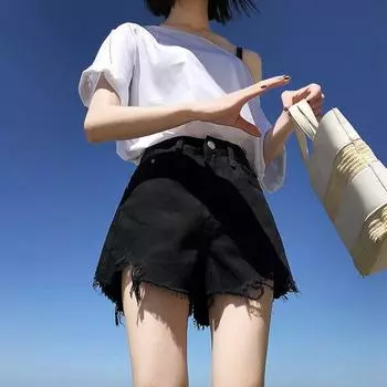 Шорты трапециевидной формы из денима с высокой талией и рваными краями в стиле Hyuna — универсальные женские широкие брюки, лето 2020 г. 3XL белый