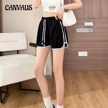 Шорты женские летние свободные для бега для фитнеса с высокой талией и широкими штанинами, тонкие повседневные шорты трапециевидной формы S чёрный