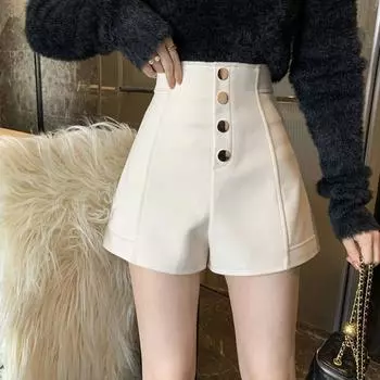 Шорты, женские однотонные толстые сапоги трапециевидной формы с высокой талией и широкими штанинами, брюки XS чёрный