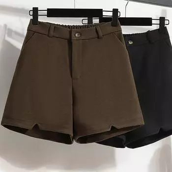 Шорты, женские твидовые повседневные толстые свободные сапоги трапециевидной формы с высокой талией и широкими штанинами, брюки M кофейный