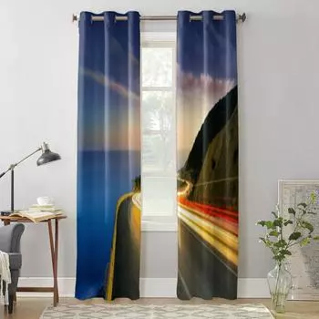 Шоссе на закате Оконная занавеска для детской комнаты Домашние жалюзи Шторы для гостиной Спальня Оконные занавески 135W x 60H(cm) x1