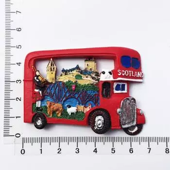 Шотландский живописный двухэтажный автобус в Великобритании Магниты на холодильник из смолы Наклейки сувениры ручной работы Креативные украшения для дома