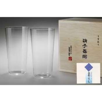 Shotoku Glass Usuhari Tumbler L Wooden Box 2P Pair White Snow Dish Stain Set Glass Beer Highball Cocktail Gift Present