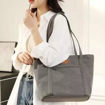 Сумка через плечо женская сумка трендовая простая модная большая вместительная однотонная холщовая дорожная сумка хаки