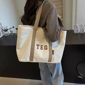 Сумка через плечо женская большая вместительная сумка-тоут сумка с буквенным принтом холщовая сумка чёрный