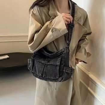 Shoulder Bag Women S Simple Retro Large-Capacity Tote Bag Casual Fashion Versatile Messenger Bag синий