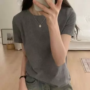 Shoulder Black Loose Spring & Fall Inner Wear Short-Sleeved T-shirt