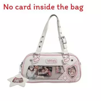 Shoulder Star Letter Bag With Adjustable Shoulder Strap Zipper Design Pu Leather Pink White