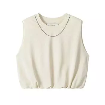 Shoulder Stylish Casual Vest Bottoming Sleeveless T-shirt Apricot All yards