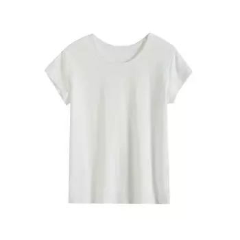 Shoulder Summer Pure Color Silm Cotton round Neck Short Sleeve MD White M