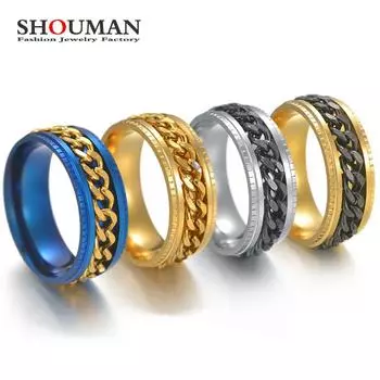 Shouman, гравировка на заказ, вращающееся мужское кольцо из нержавеющей стали 316l, высокое качество, цепочка-спиннер, панк, женские украшения для вечеринки, подарок
