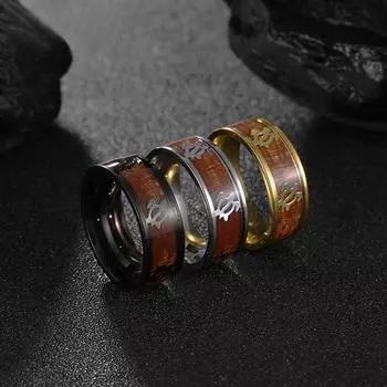 Shouman Новое модное мужское кольцо 8 мм из черного серебра и золота с изображением черепахи, инкрустированное деревом, подарок на годовщину свадьбы и день рождения 7 серебряный