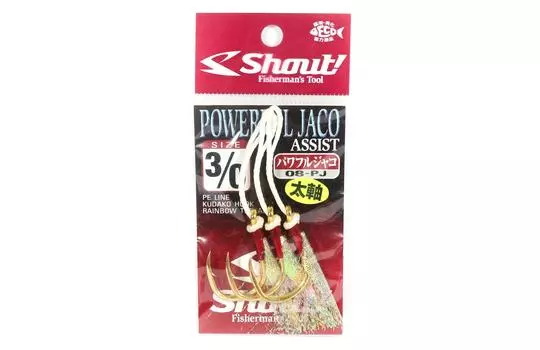 Shout 08-PJ Powerful Jaco Hook Rigged Assist Радужная нить, размер 3/0 (6300)