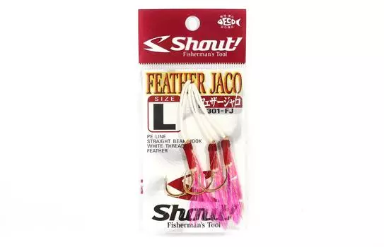 Shout 301-FJ Розовое перо Jaco Rigged Assist Hook Размер L ( 1/0 ) (4515)