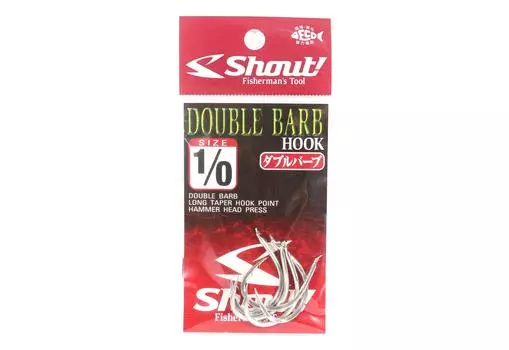 Shout 33-DB Одинарный крючок с двойным бородком, серебристый, размер 1/0 (1852 г.)