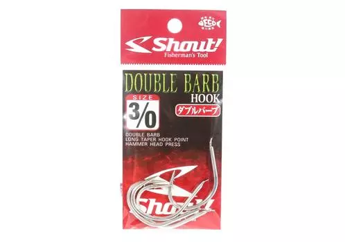 Shout 33-DB Одинарный крючок с двойным бородком, серебристый, размер 3/0 (1876 г.)