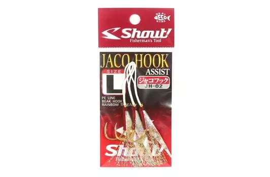 Shout JH-02 Jaco Hook Rigged Assist Rainbow Feather Размер L ( 1/0 ) (8037)
